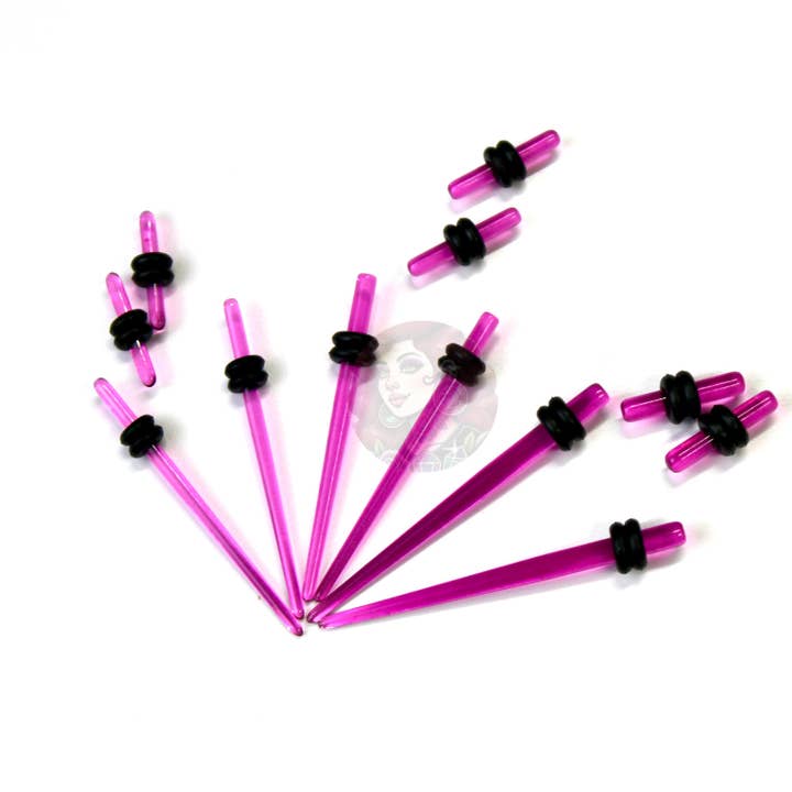 Stretching Taper Kit Includes Acrylic Purple Plugs and Tapers – Sizes 14G to 00G for wholesale by EC Plugs and Gems
