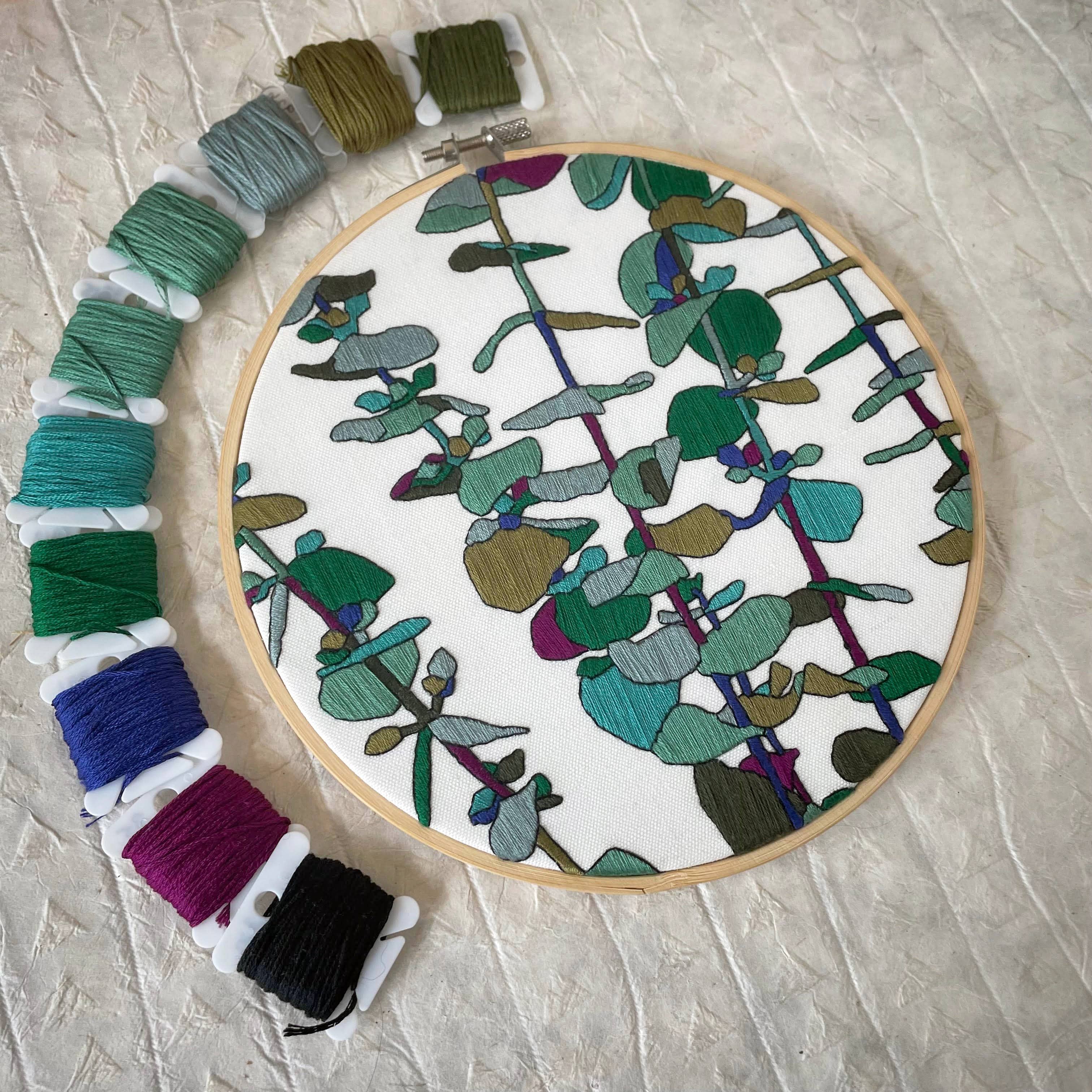 Kate Wyatt Fine Art – wholesale DIY craft kit – DIY Embroidery Kit - Eucalyptus (8")1