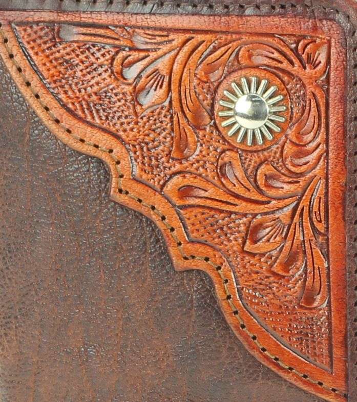 Leather Impressions Inc – Großhandel Brieftasche – Unisex – Große Faltschließe aus Leder mit verarbeiteten Lederdetails #AB W 12 To4