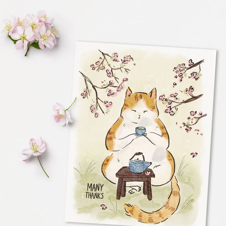Tarjeta de Agradecimiento de Gato Matcha para venta al por mayor de Ingrid Press
