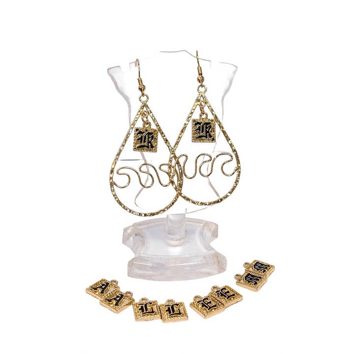 Anela's Jewelry - Wholesale Pendant/charm necklace - Old English Letter Charms Triple Wave Teardrop Necklace1