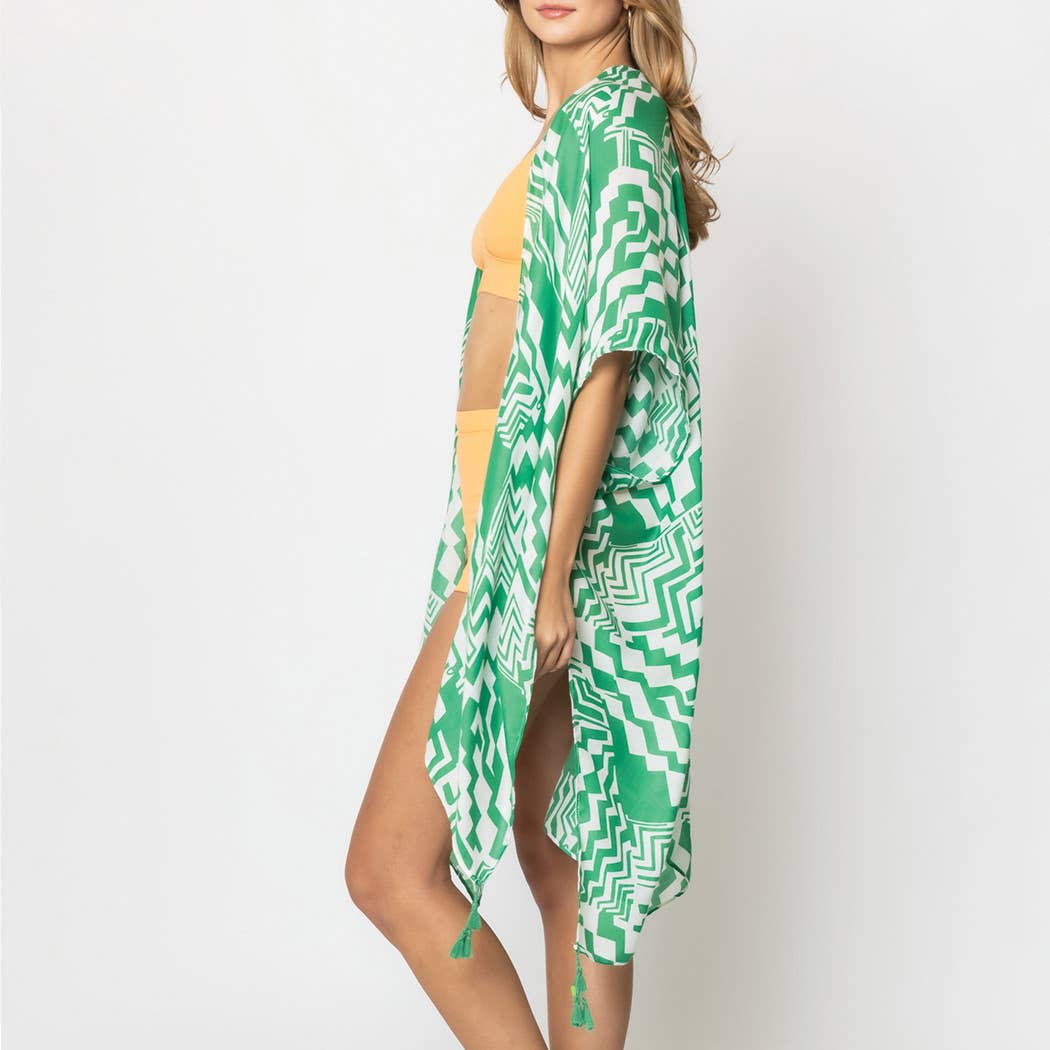 Fashion City – Engroshandel Kimono - Dame – Geometrisk Print Åben Front Kimono12