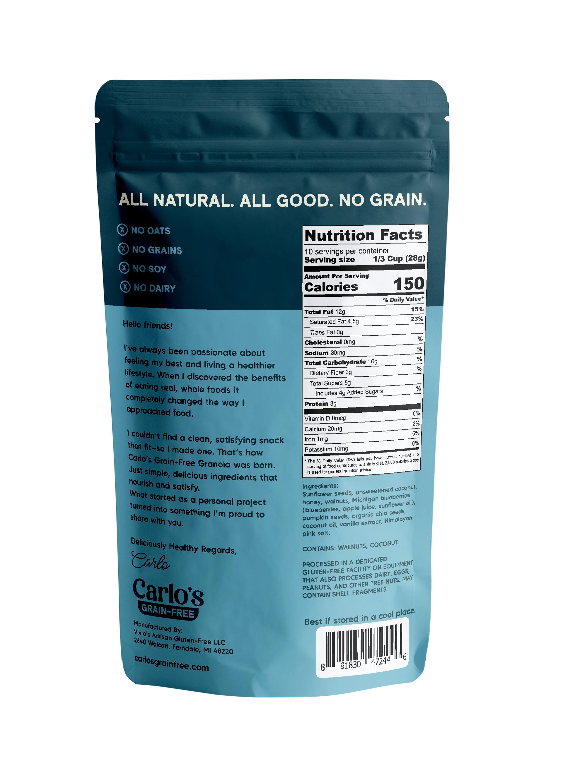 Good Life Naturals - Wholesale Granola - Carlo's Grain-Free Blueberry Walnut Granola 1