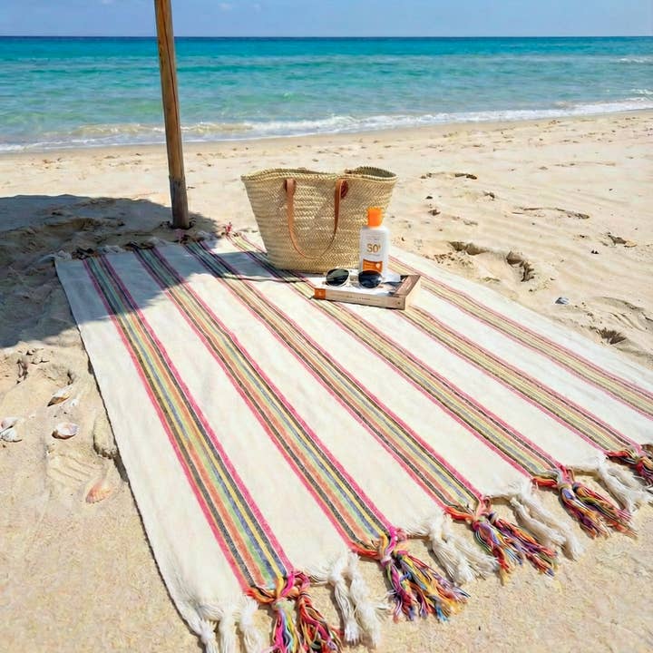 Buld&Co. - Vente Serviette de plage - Serviette de plage turque pareo colorée arc-en-ciel, version 21