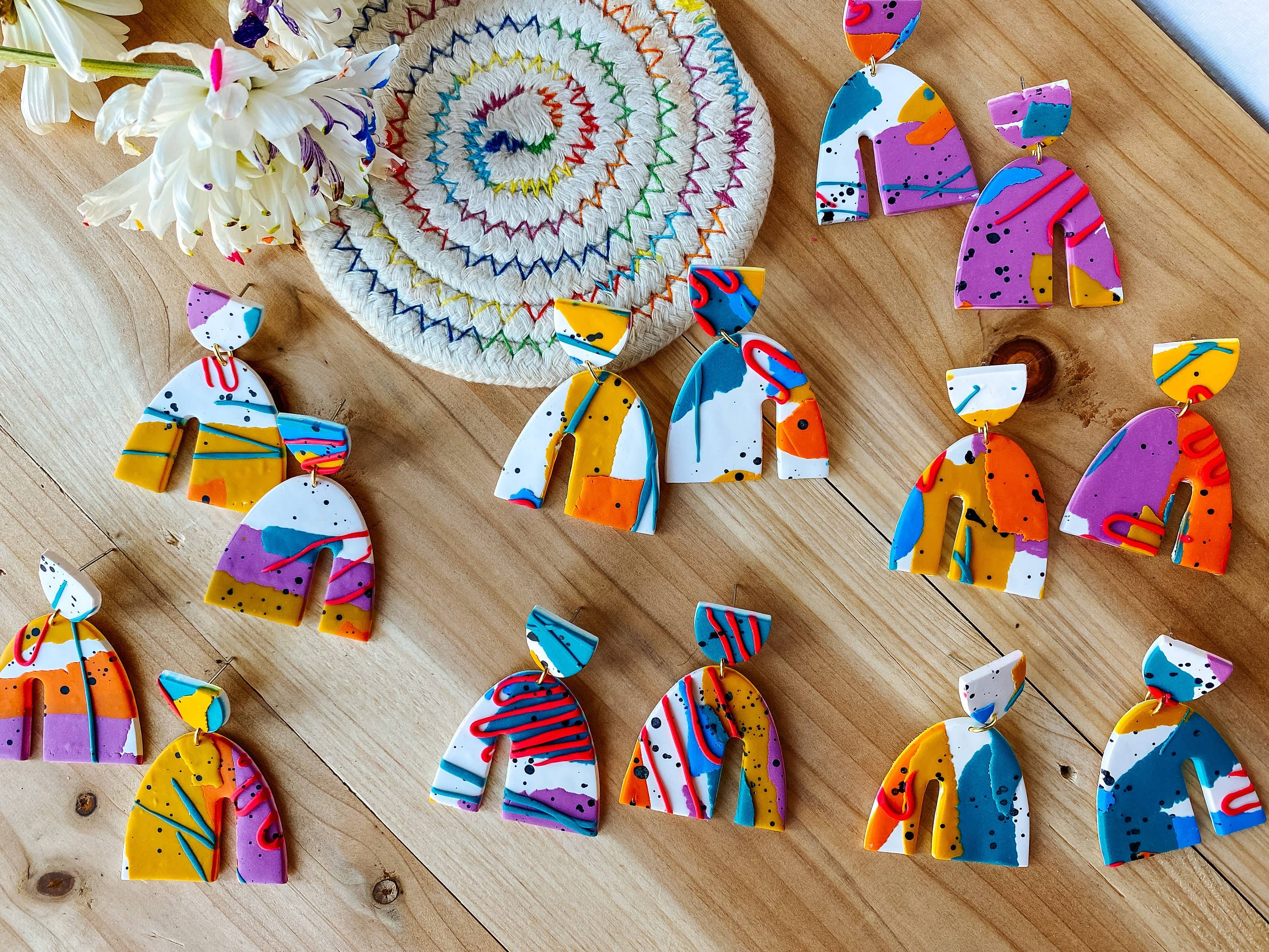 Lauren Likes Art - Wholesale Dangle Earrings - 90s Aesthetic Statement Earring, Big Bold Abstract Earrings, Gift for Artist, Grand Millennial, Polymer Clay Large Dangle, Funky Colorful8