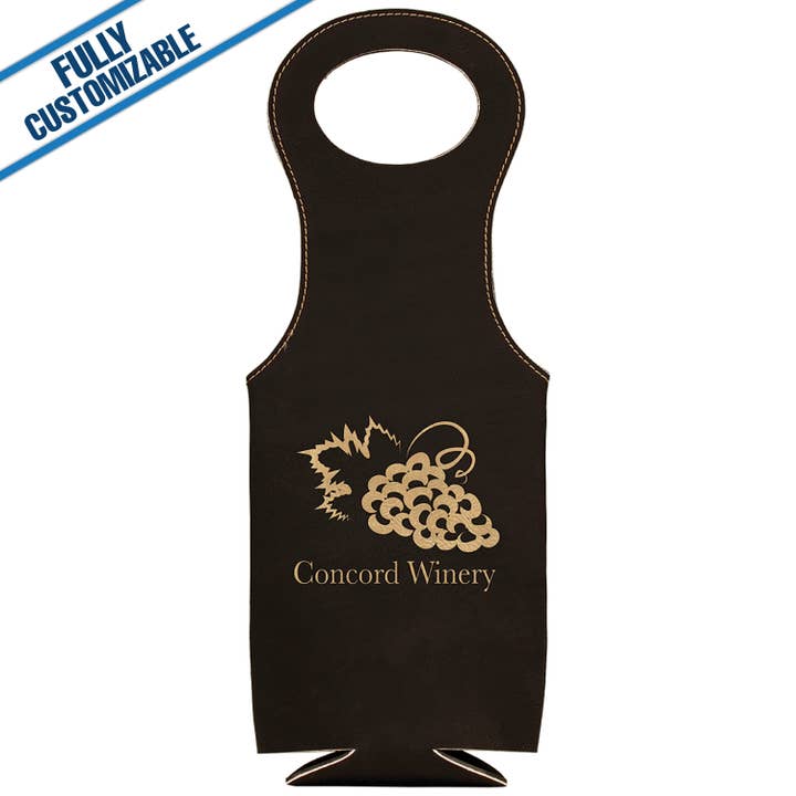GiftWorksPlus - Wholesale Wine Tote - Engraved Leatherette Wine Bag - Fully Customizable