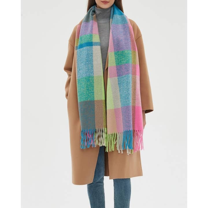 HIDDENBRAND - Wholesale Scarf - Women's - Soft cozy color block fringe scarf wrap9
