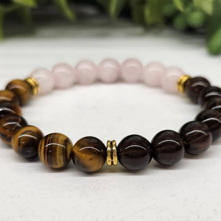 Meraki Gemstones - Wholesale Beaded Bracelet - RELEASING THE PAST-Rose Quartz/Smoky Quartz/Yellow Tiger Eye2