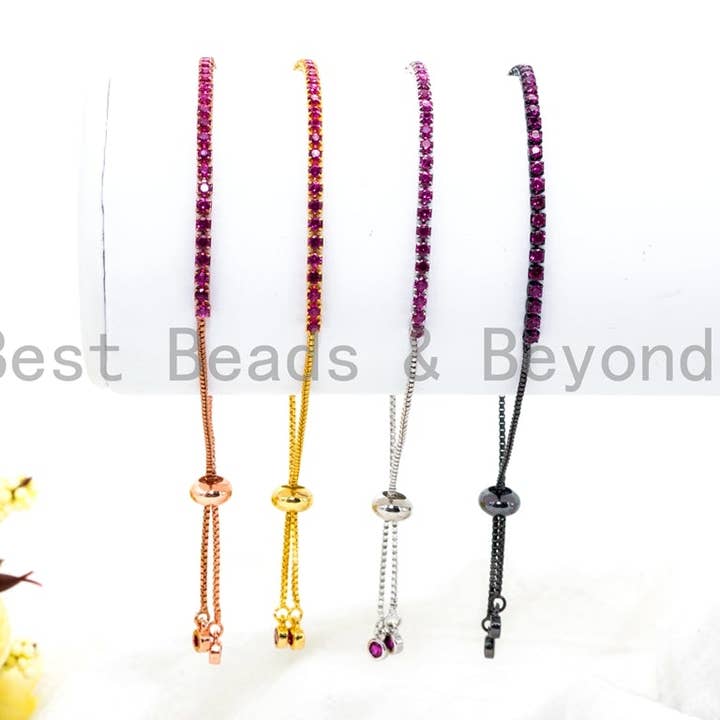NEW Style Adjustable Bracelet, Fuchsia CZ Pave Stud Bracelet Gold/Silver/Rose Gold/Gunmetal, Bridal Bracelet Jewelry, SKU#P46 for wholesale by BestBeads&Beyond