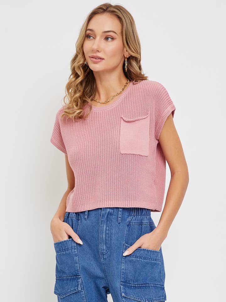 STRICKOBERTEIL MIT GERIPPTER TASCHE für den Großhandel von Sweet Lovely by Jen