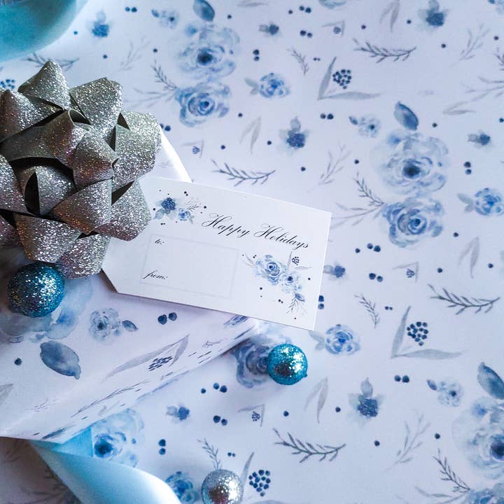 mad paperie - Vendita all'ingrosso Carta da regalo in fogli - Eleganti fiori blu - lussuosa confezione regalo ad acquerello