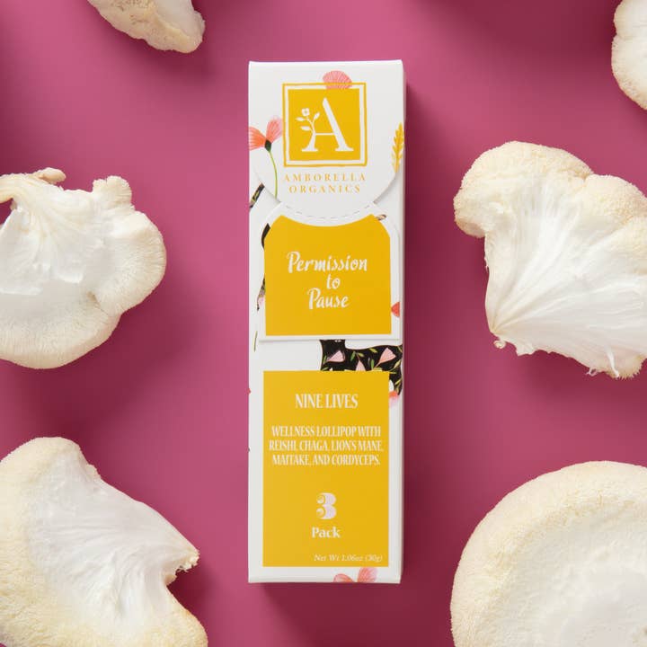 Mushroom Lollipops w/ Positive Affirmations for wholesale by Amborella Organics