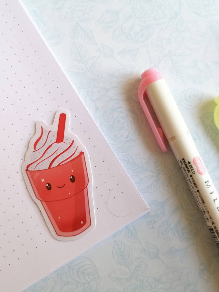 Kawaii strawberry milkshake vinyl stickers, Waterproof stick for wholesale by KimspirationCrafts