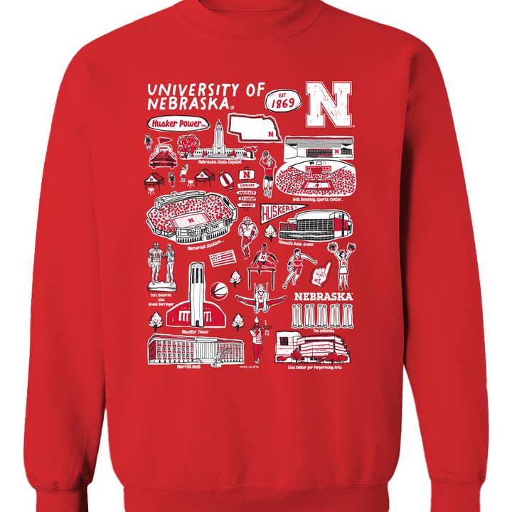 University of Nebraska Huskers Vive La Fete Impressions Red Cotton Crewneck Sweatshirt for Women for wholesale by Vive La Fete