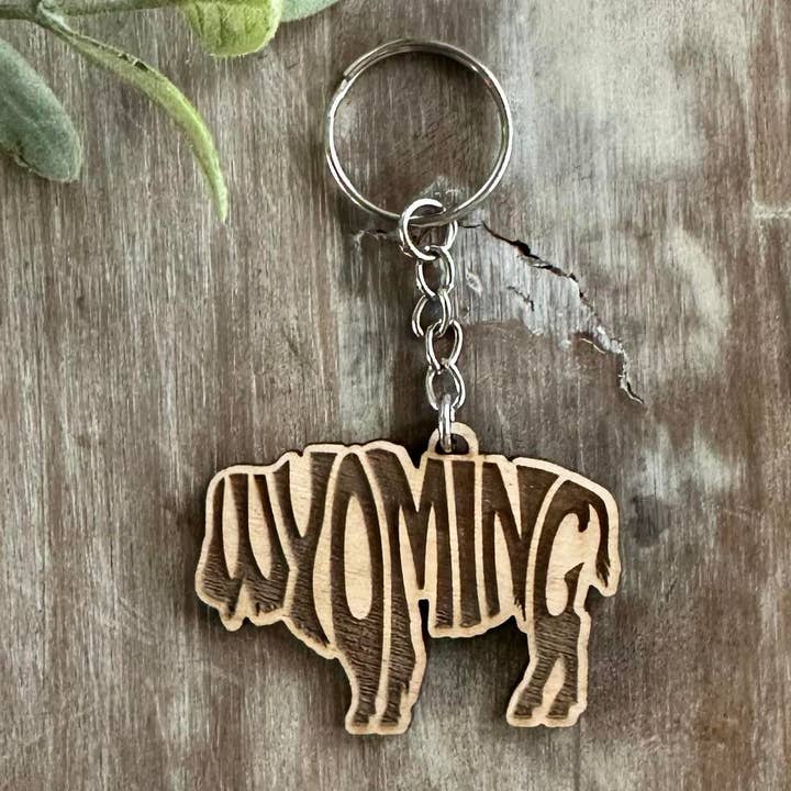 Porta-chaves de búfalo do Wyoming, lembrança de madeira presente de resort do Wyoming por atacado de True Life Concepts