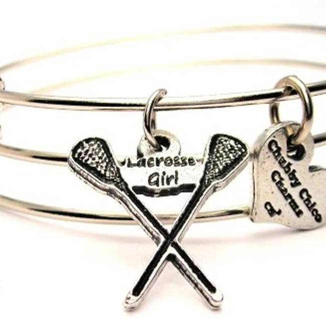Chubby Chico Charms - Wholesale Bangle Bracelet - Lacrosse Girl Triple Style Bangle Bracelet