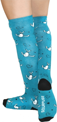 Square Deal Recordings & Supplies - Wholesale Socks - Unisex - Socks - Sourpuss - Turquoise With Birds & Hearts1