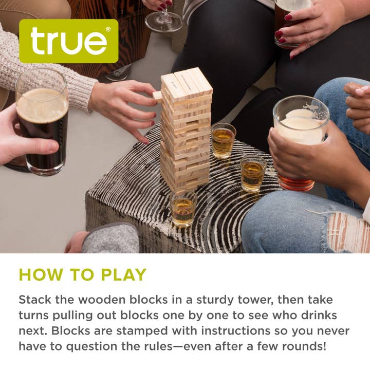TRUE - Wholesale Stacking Game - Stack Block Stacking Party Drinking Game w/ Shot Glasses