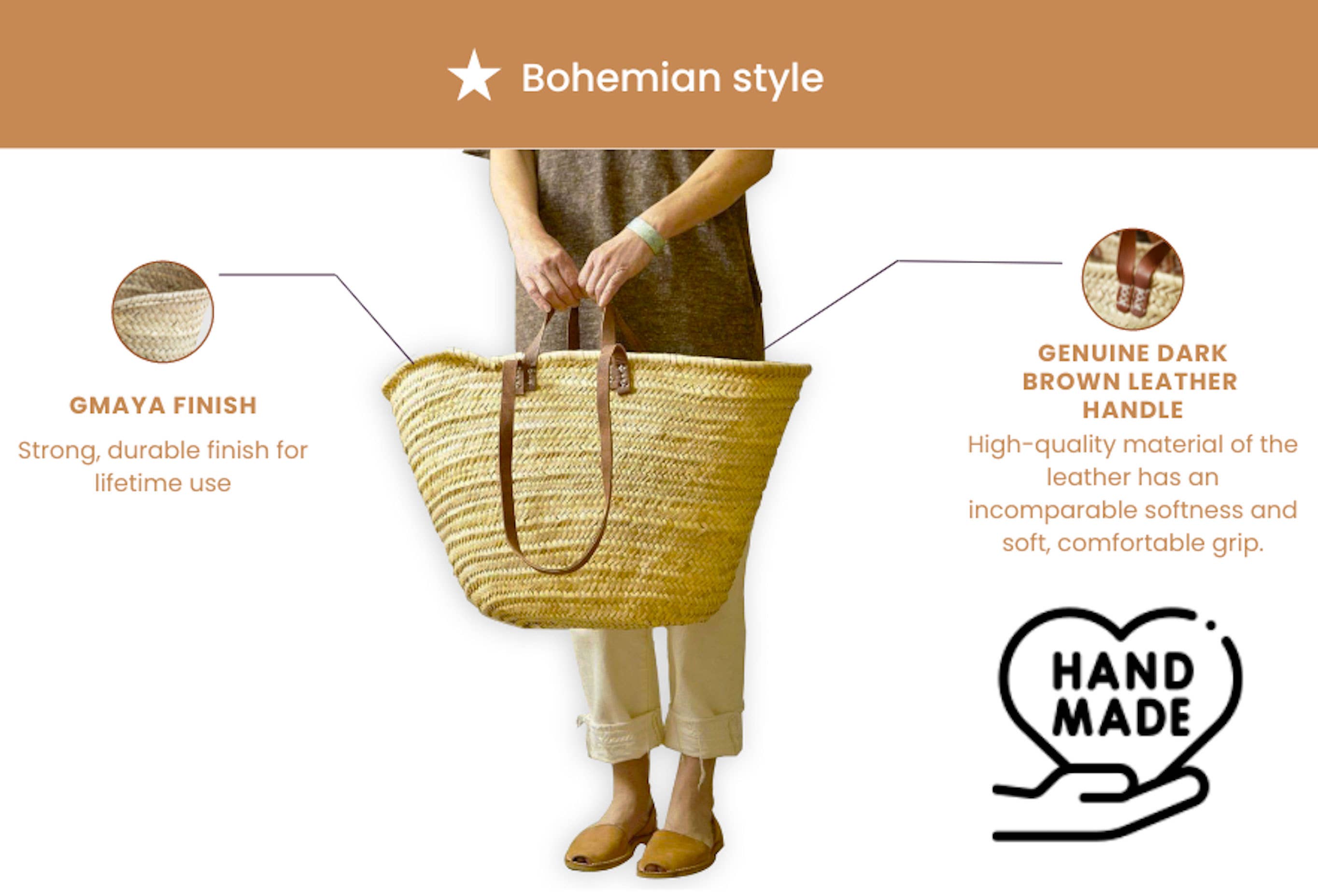 NomadWeave Ltd - Wholesale Beach Bag - French basket with double leather handles, market basket4