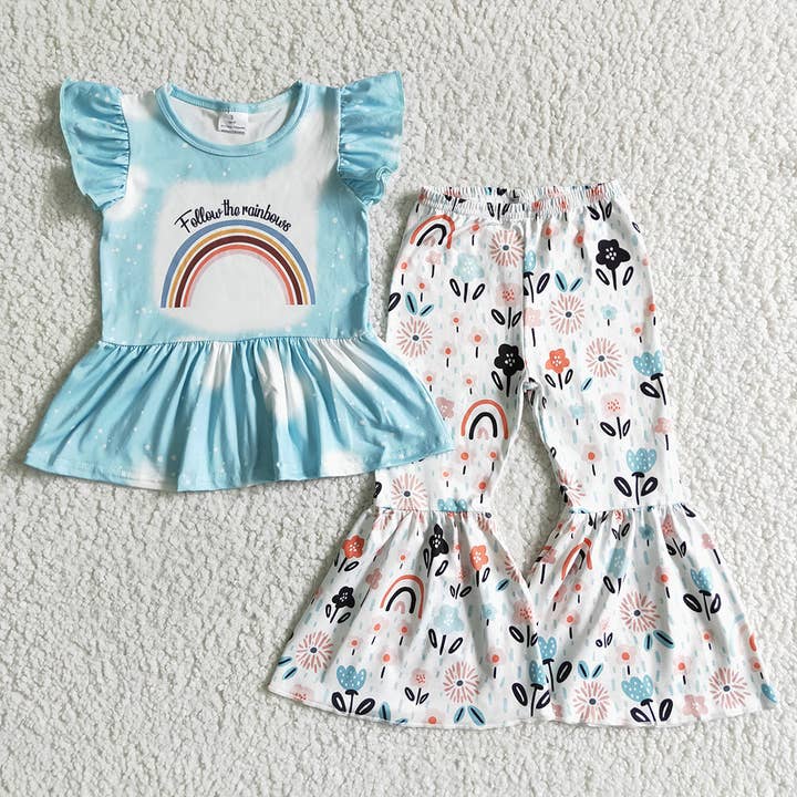 Baby Girls spring rainbow bell pants outfits sets for wholesale by Aier Wholesale