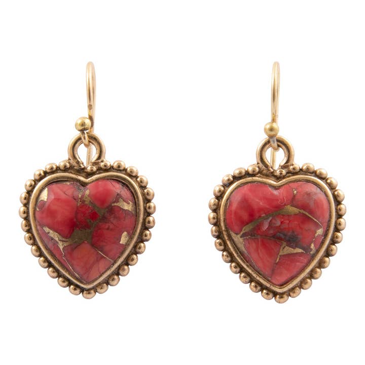 Herzen der Liebe Rote Magnesit Goldene Tropfenohrringe für den Großhandel von Barse Jewelry