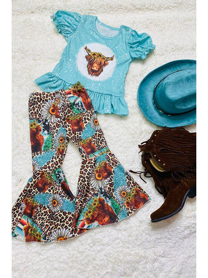 luluclothes - Wholesale Top & Short Set - Kids - Bulls, daisies, sunflowers, & leopard aqua 2pc girls set