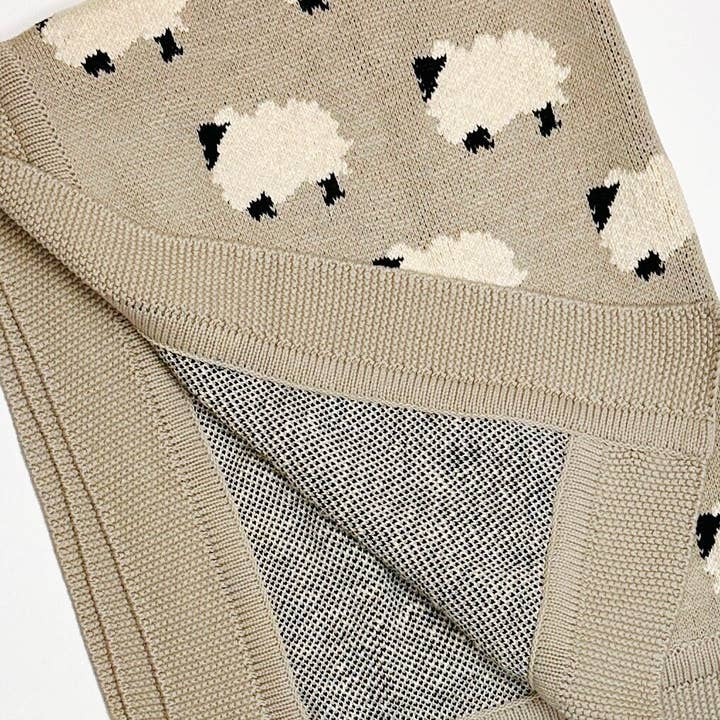 Viverano Organics - Wholesale Bedding Blanket - Kids & Baby - Furry Sheep - Organic Cotton Jacquard Knit Baby Blanket