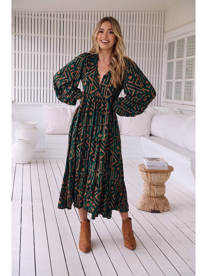 Jaase - Wholesale Dress - Women's - EMERALD PRINT EVE MIDI4