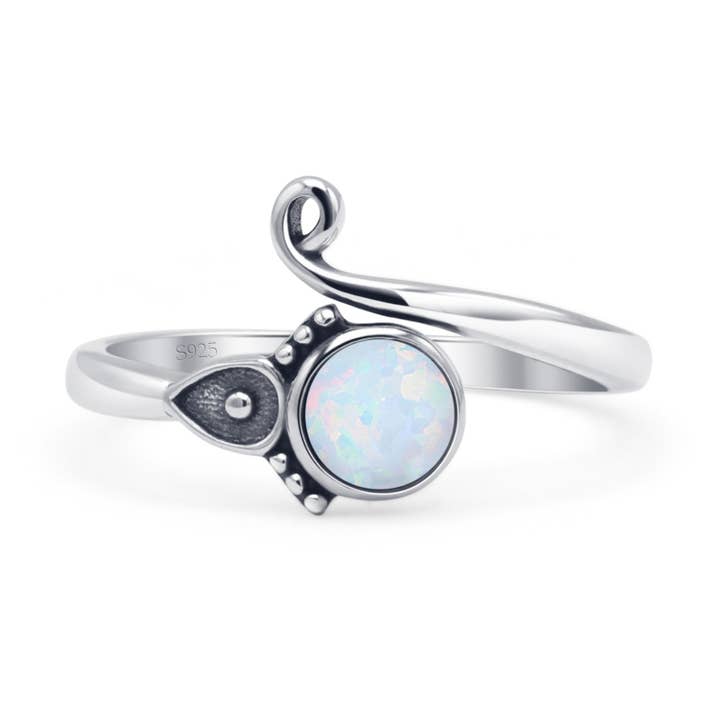 Anillo de cuentas de ópalo blanco creado en laboratorio redondo oxidado para venta al por mayor de Blue Apple Imports
