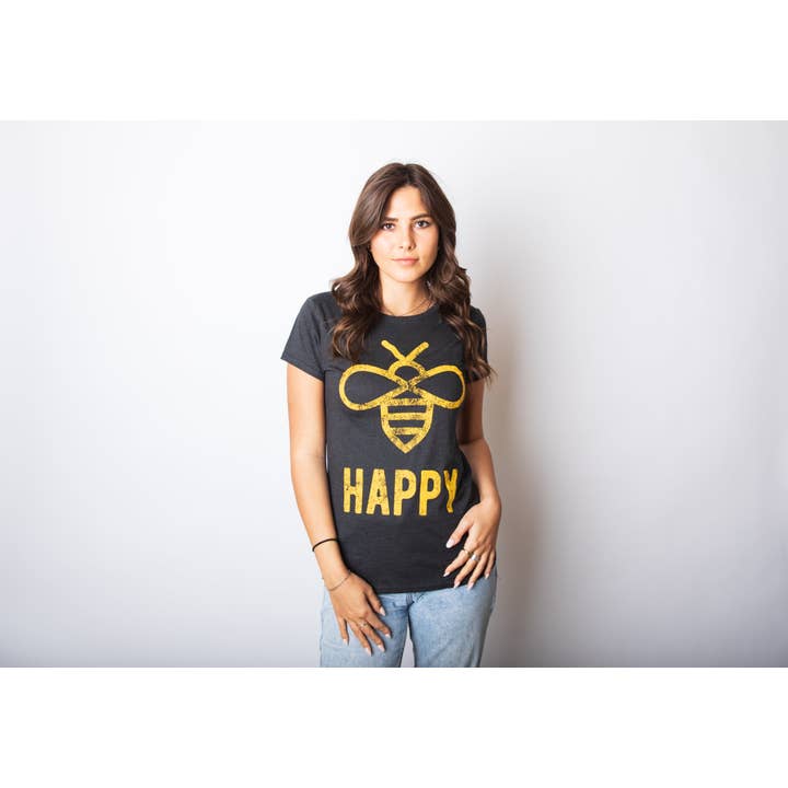 Bee Happy Women's Tshirt Animal Graphic Tee Western Plus for wholesale on Faire2