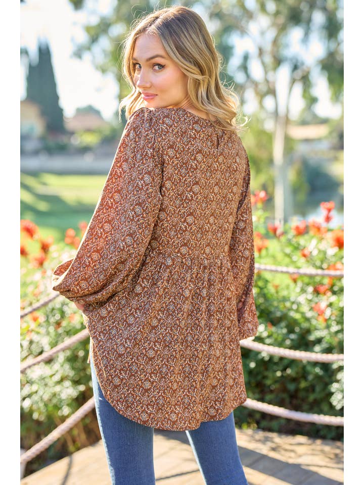 Brown Floral print on lightweight woven fabric-IT848 for wholesale on Faire7