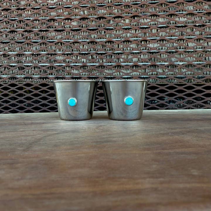 Boles silver, LLC - Wholesale Shot Glass - Genuine Turquoise 1.5 Ounce Stainless Shot Glass - Set of 2 | Boles Silver2