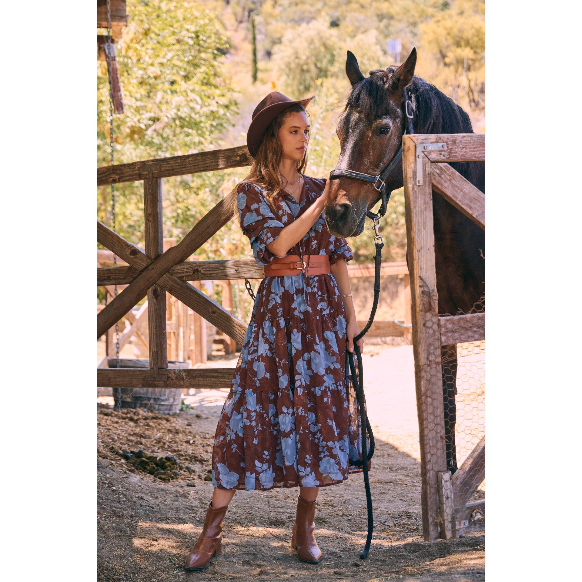 in february - Wholesale Dress - Women's - DREAMY JACQUARD FLORAL MIDI DRESS WITH STATEMENT SLEEVES9