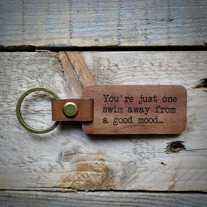 EllieBeanPrints – wholesale Keychain – Unisex – You're Just One Swim Away From A Good Mood Wooden Keyring.4