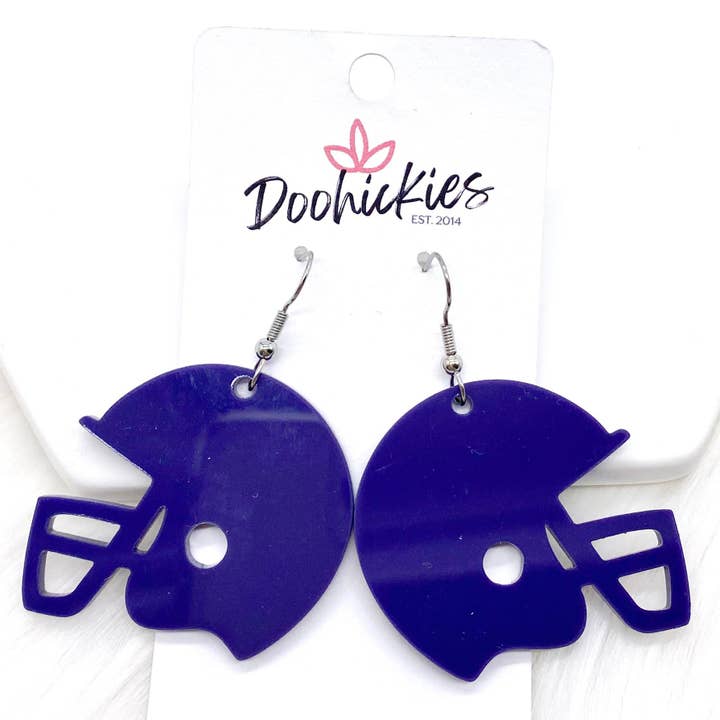 Doohickies - Wholesale Dangle Earrings - 1.5" Custom Solid Acrylic Spirit Helmets -Sports Earrings