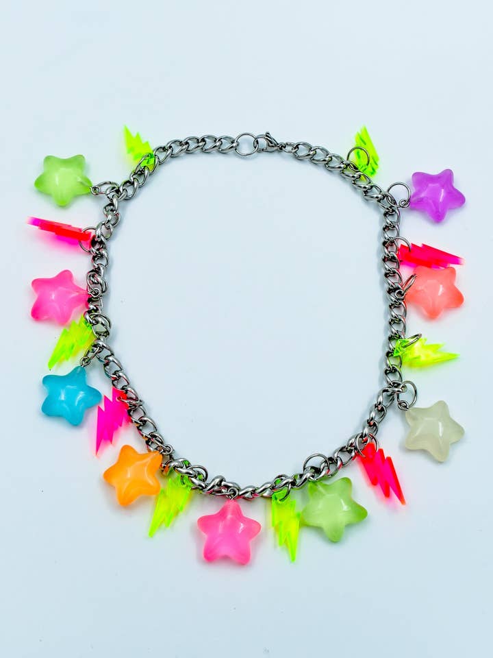 Stars & Lightning Charm Necklace – Chunky Glow Acrylic for wholesale by Electric Cat