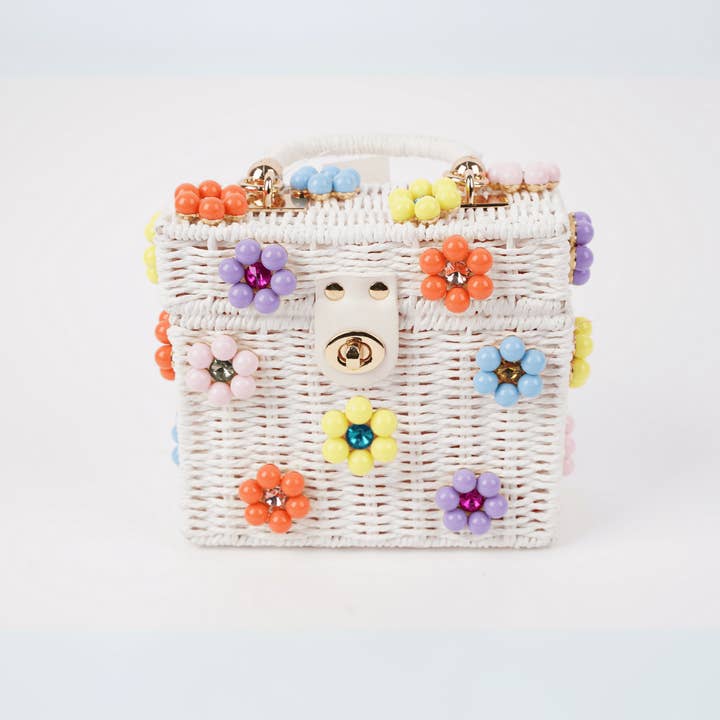 By Jenna Lee - Wholesale Top Handle Bag - Women's - Wicker Bucket Daisy Flower Purse1