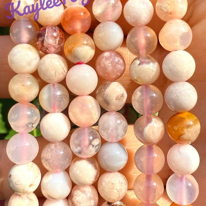 KayleeNYC - Wholesale Beaded Bracelet - Natural Flower Agate 6mm 7.5” Crystal Stretch Bracelet1
