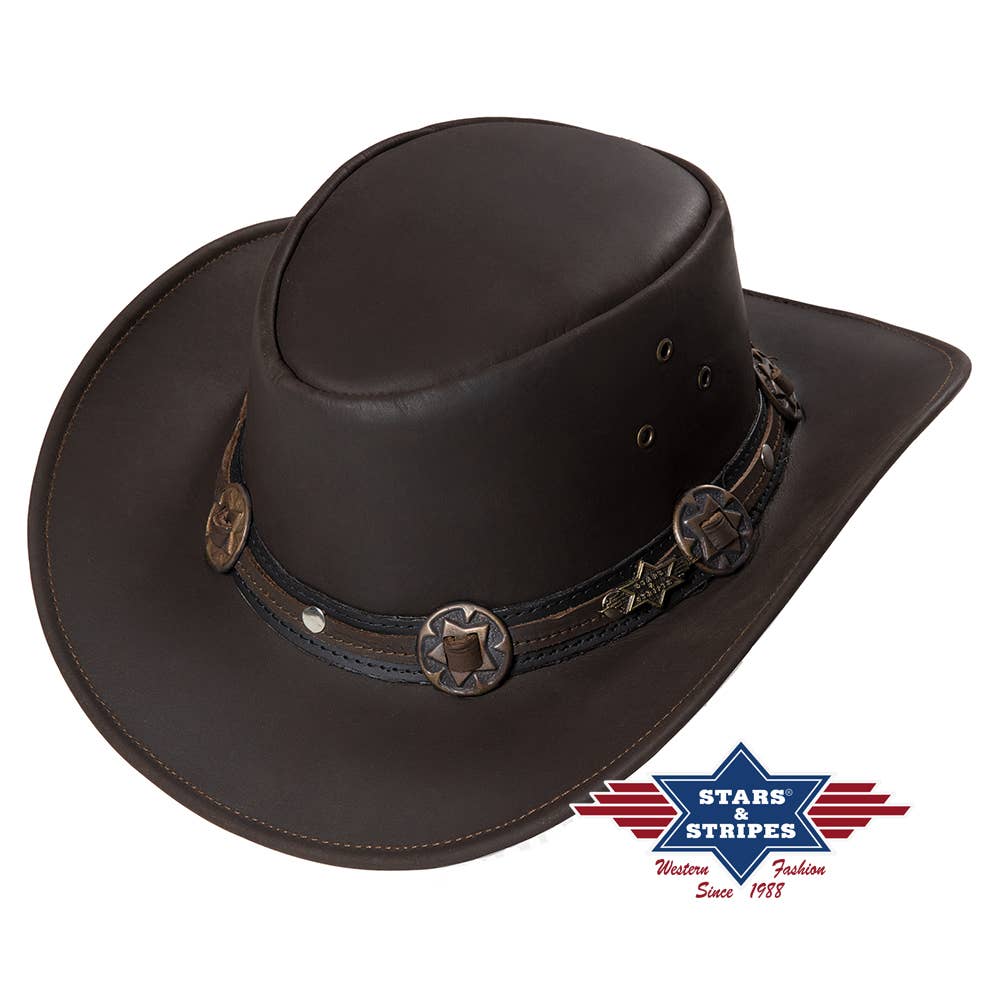 Stars & Stripes® - Venta al por mayor Sombrero cowboy - Unisex - Sombrero vaquero Huck de piel de vaca marrón oscuro0