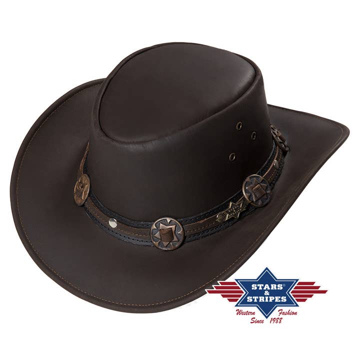 Stars & Stripes® - Venta al por mayor Sombrero cowboy - Unisex - Sombrero vaquero Huck de piel de vaca marrón oscuro