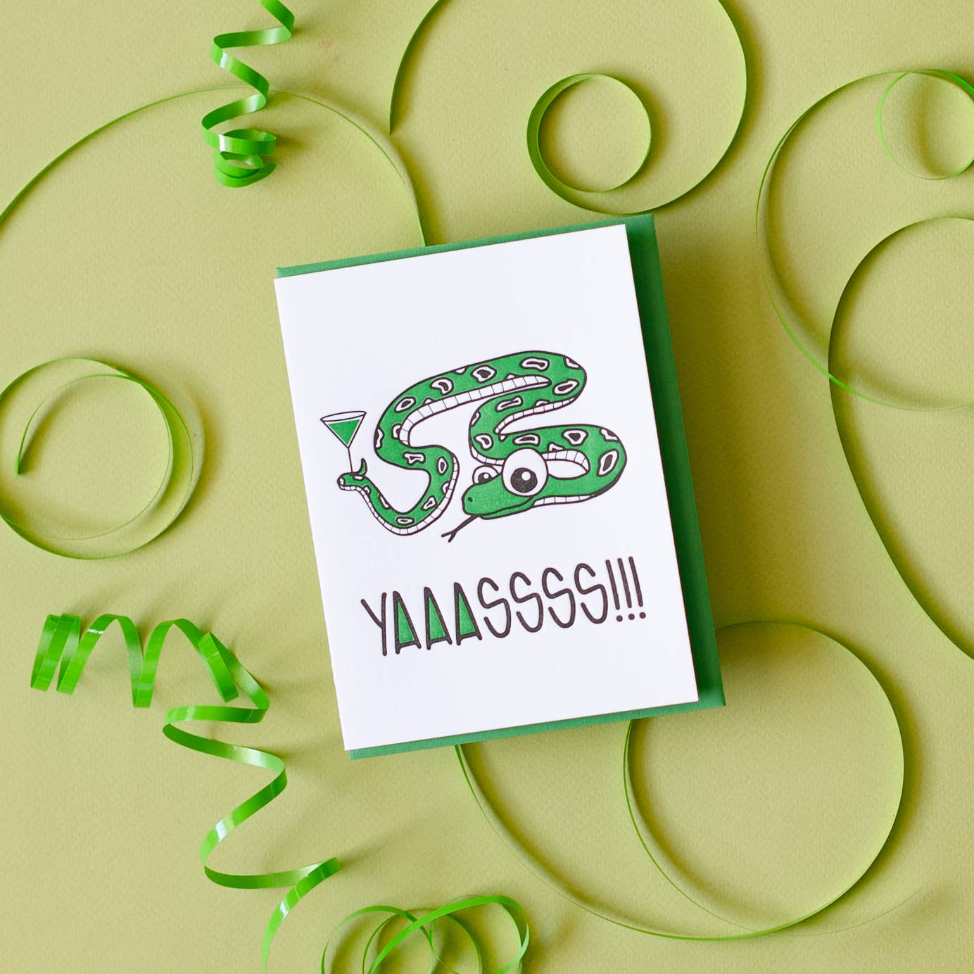 Kiss and Punch - Wholesale Congratulations Card - Yass Snake Appletini Congratulations Letterpress Card1