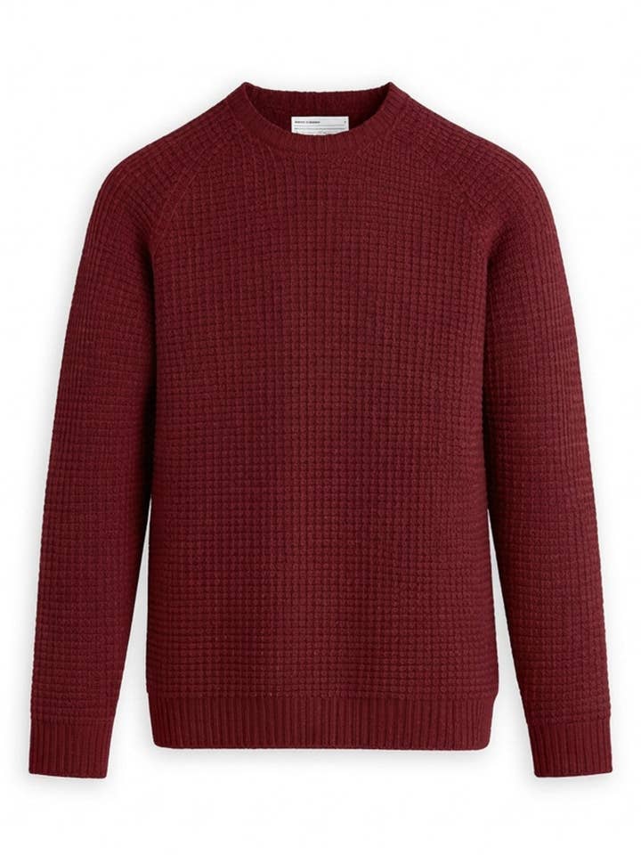 Herren Travel Merino leichter Waffel‑Rundhalspullover - Dunkelrot für den Großhandel von Ministry Of Supply