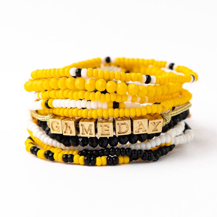 INK + ALLOY - Wholesale Jewelry Set - Game Day 11-Strand Bracelet Set Black + Yellow
