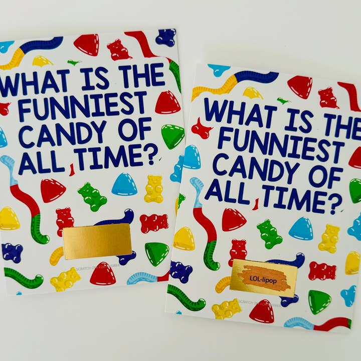What is the Funniest Candy...? Scratch-Off Joke Camp Card for wholesale by Sunny Marshmallow