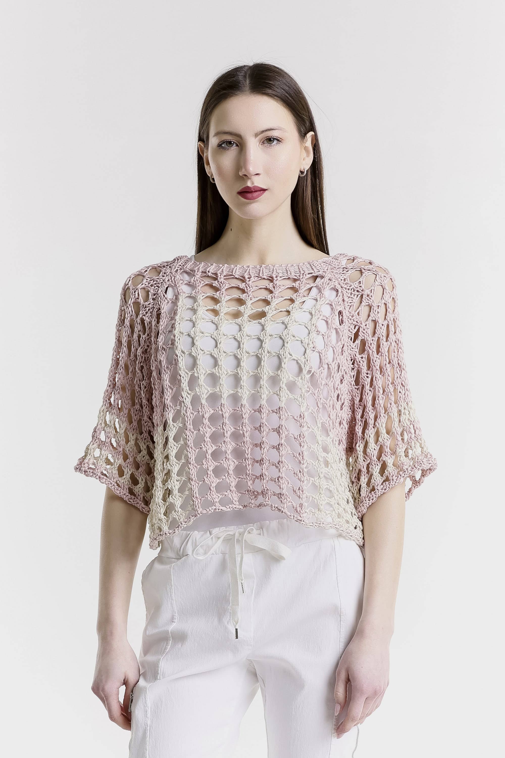 TINA Stephens Italy/Tees By Tina - Vendita all'ingrosso Maglione tricot - Donna - Doris Ballet Slv - Maglia quadrata bicolore (BQ906)17