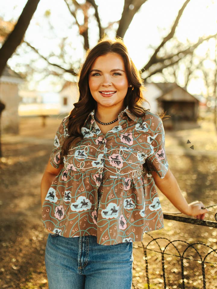 2 Fly Co - Wholesale Button Down Shirt - Women's - LOOPTY LOU *BUBBLE BRONC0