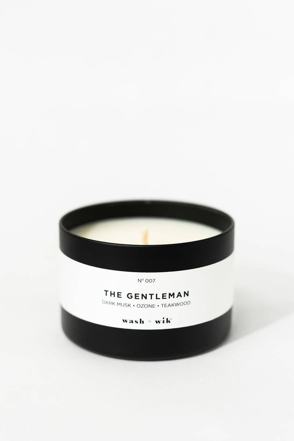 Wash and Wik - Wholesale Travel Candles - The Gentleman - 8oz Black Tins - 1 Wick Soy Wax Candle2