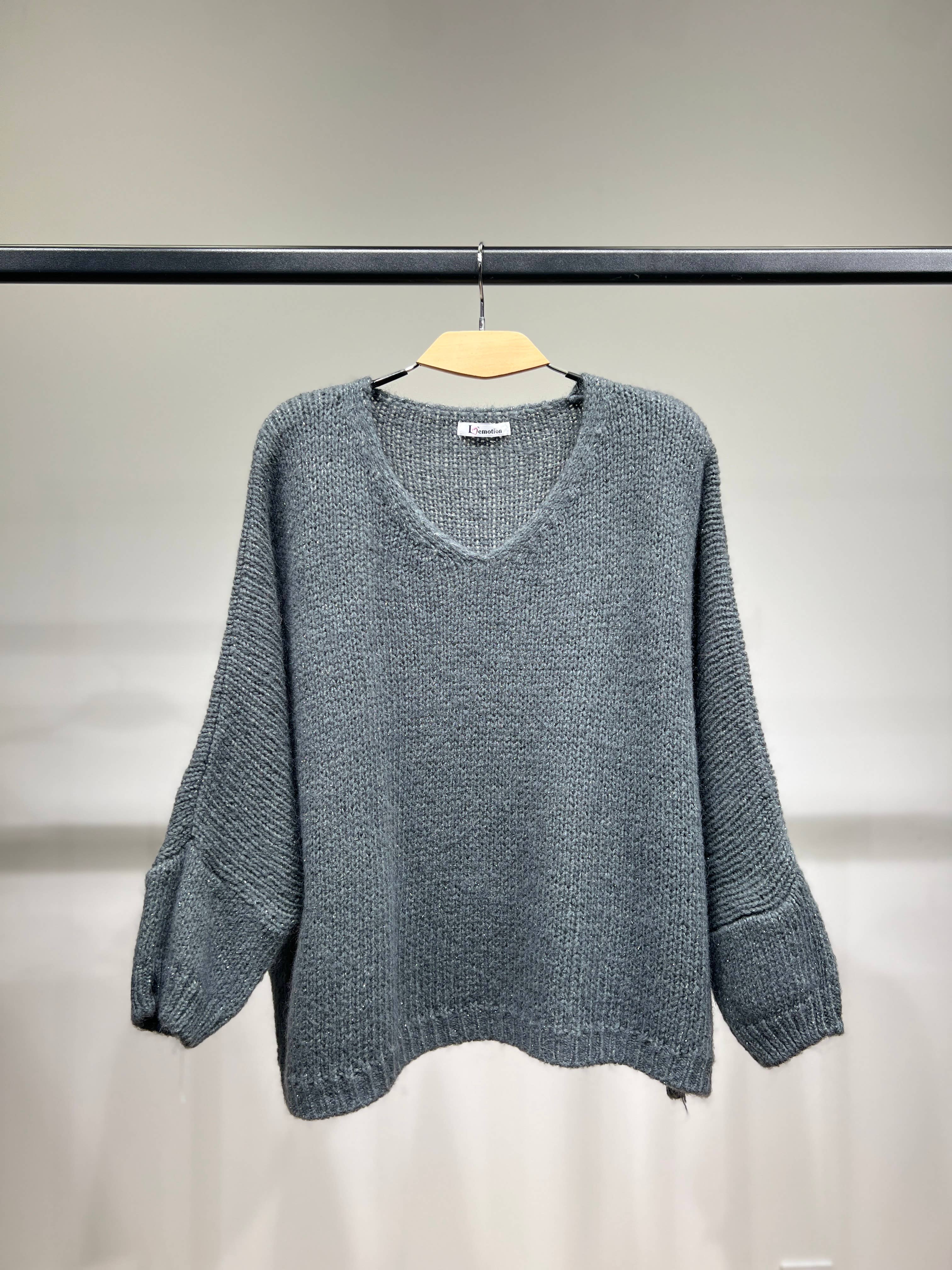 L'Emotion – Pulôver - Mulher por atacado – Suéter de malha larga com manga longa em lurex 60% mohair/lã virgem13