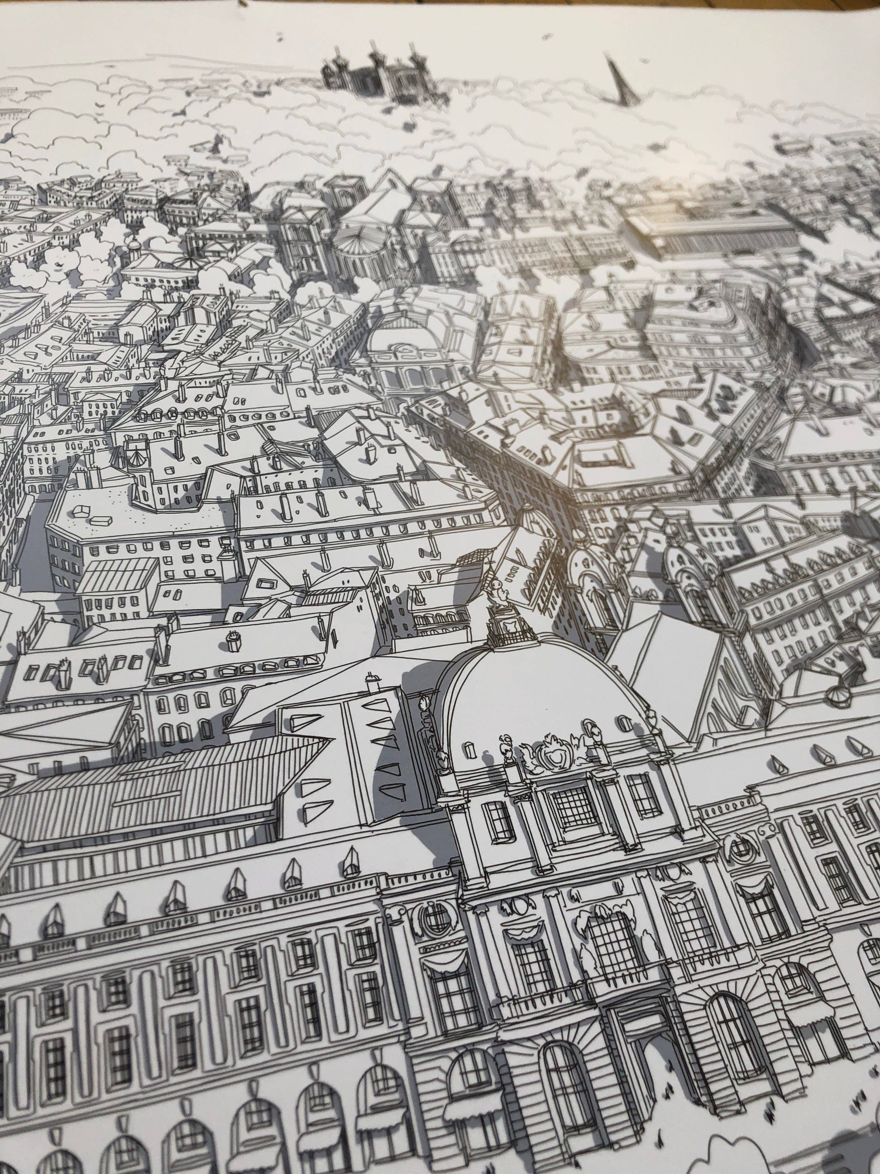 EMILIE ETTORI ILLUSTRATION - Wholesale Art Print - Panoramic view of Lyon Hotel Dieu10