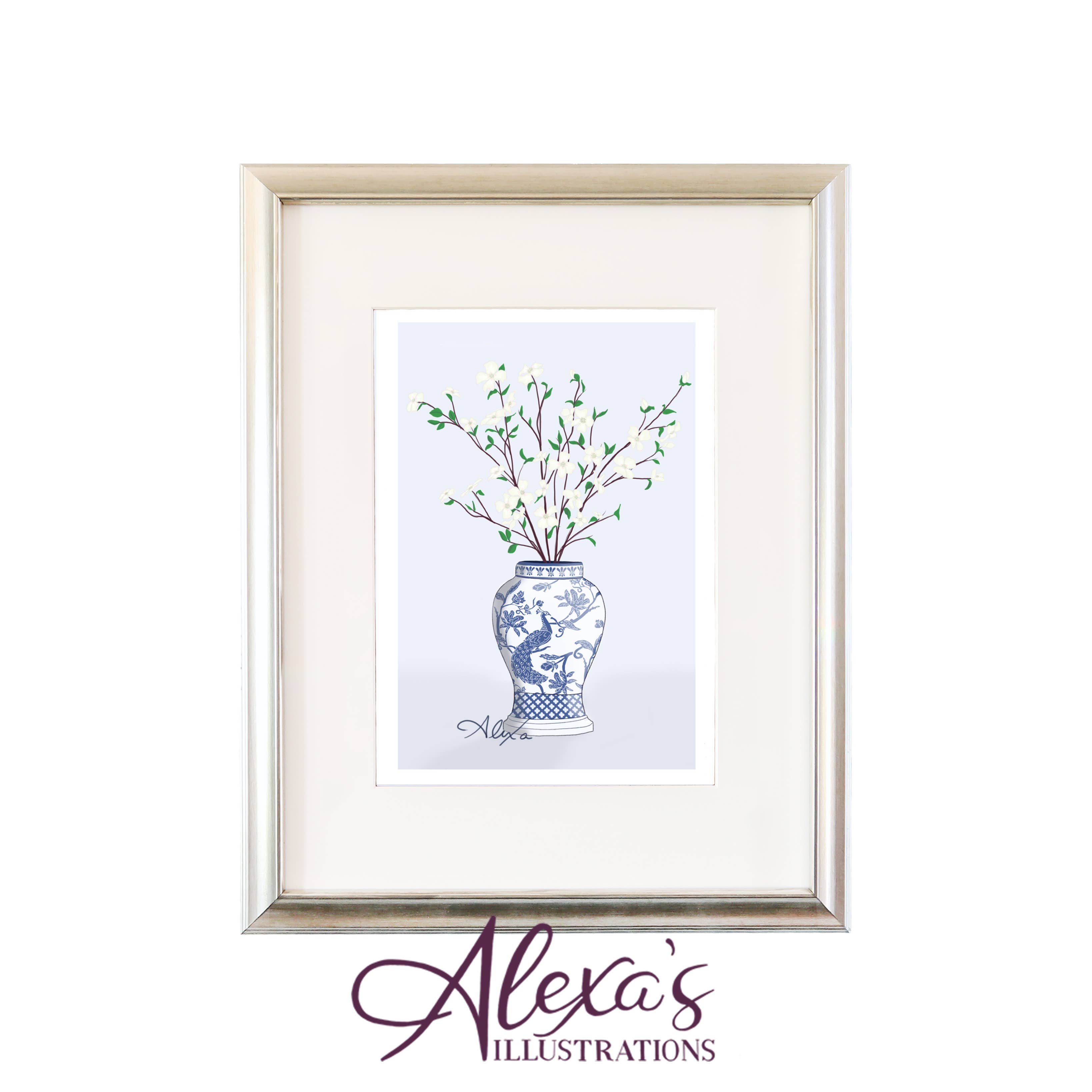 Alexa's Illustrations - Wholesale Art Print - Chinoiserie Dogwood Vase Print